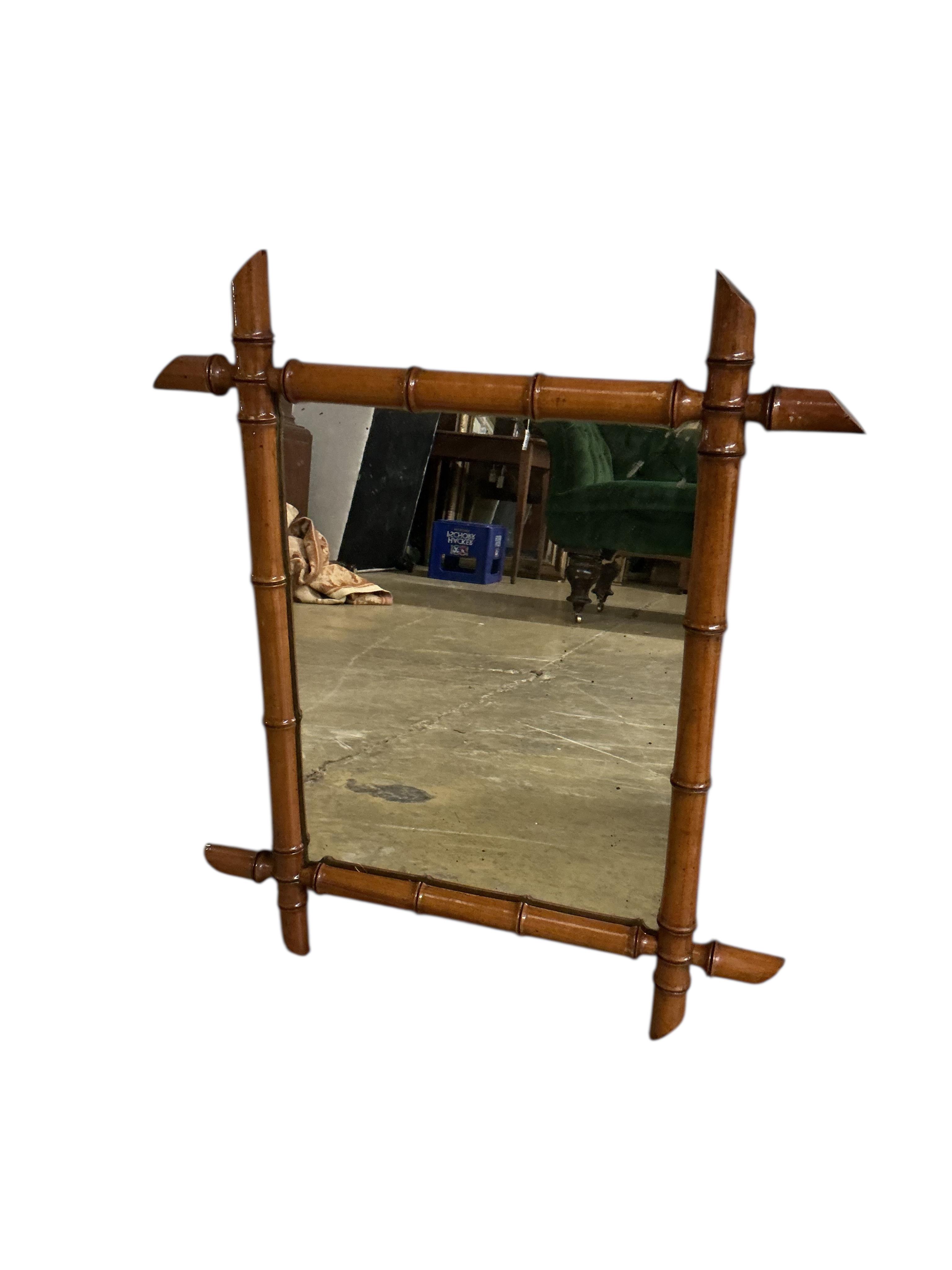 Three late 19th century French faux bamboo rectangular wall mirrors, largest width 46cm, height 54cm